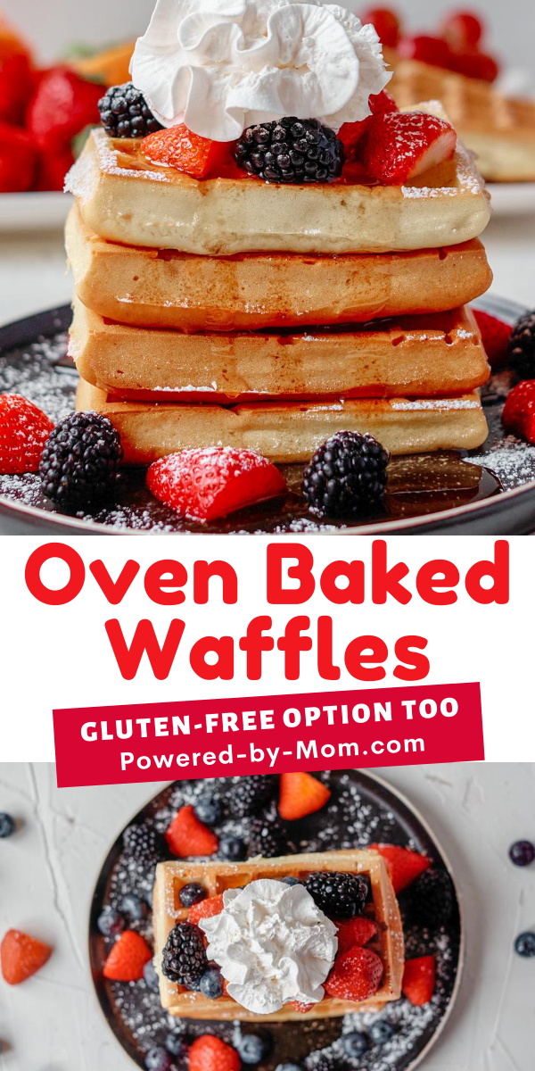 This oven-baked waffles recipe is easy to make gluten-free and ideal for weekday or weekend breakfast! Add your favorite toppings whether they are sweet (our favorite) or savory & enjoy.