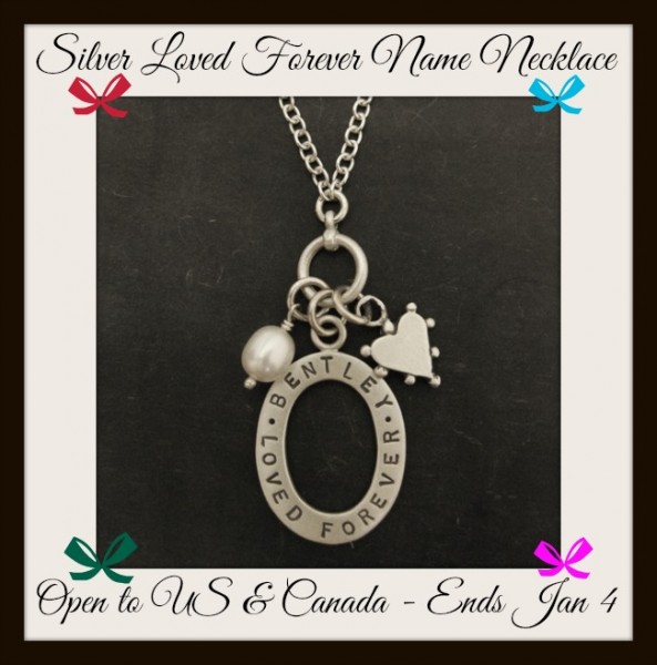 Silver loved forever memorial name necklace button