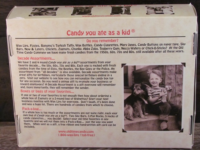 old time candy box back