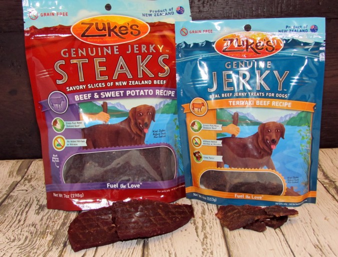 Zukes Jerky & steak treats open bag