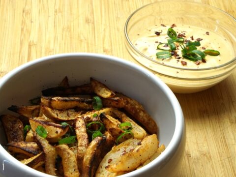 Turnip Fries with Peanut Dipping Sauce