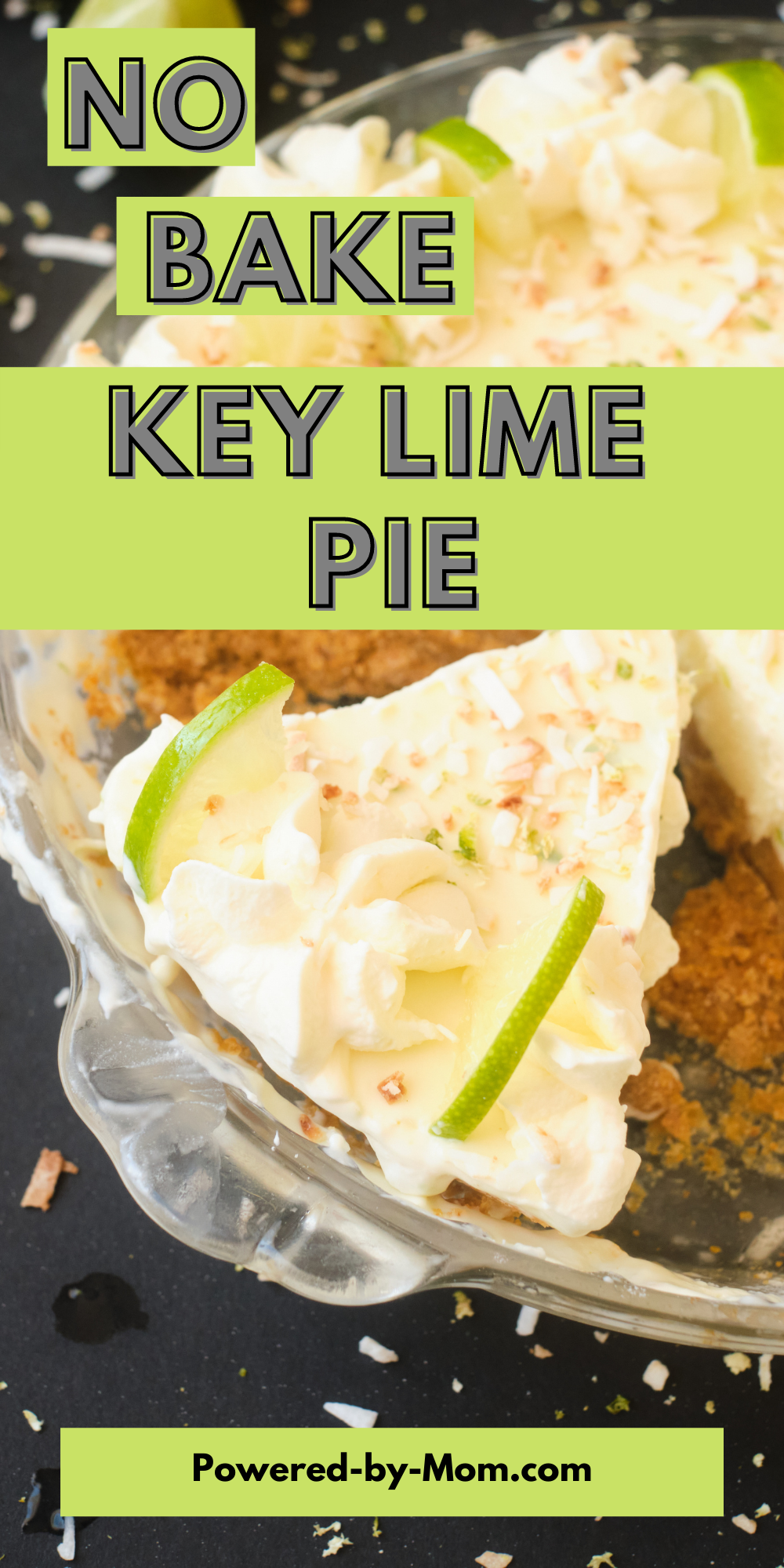 This No Bake Key Lime Pie Recipe is a delicious dessert, especially in the summer! It's creamy and tangy and topped with toasted coconut.