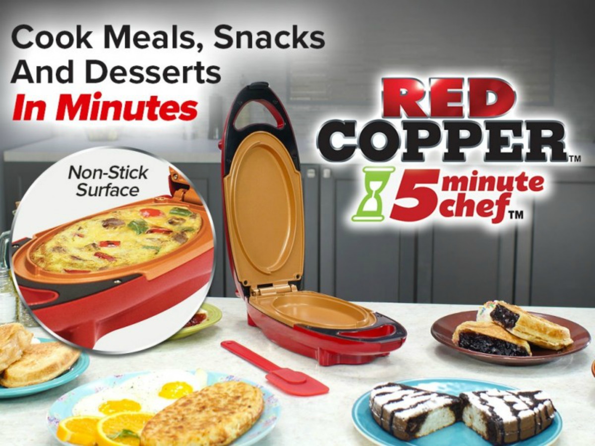 Red 5 Minute Chef Copper Electric Cooker Pan Non-stick Omelette Easy To Use 