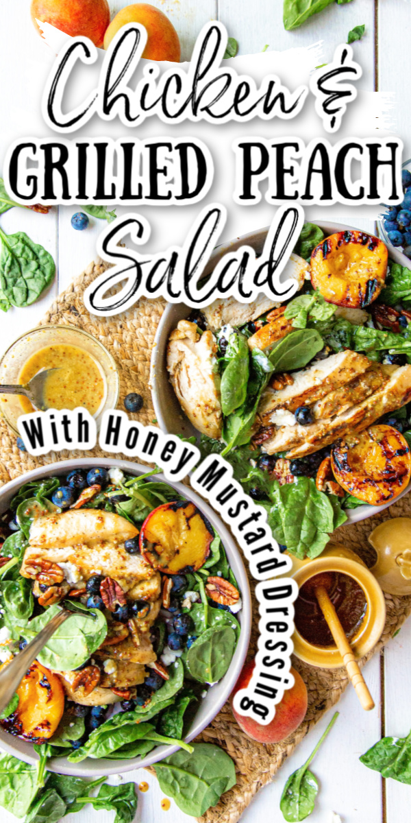 Celebrate summer and the warmer months to come with this tasty Chicken and Grilled Peach Salad with crunchy pecans, fresh blueberries and more.