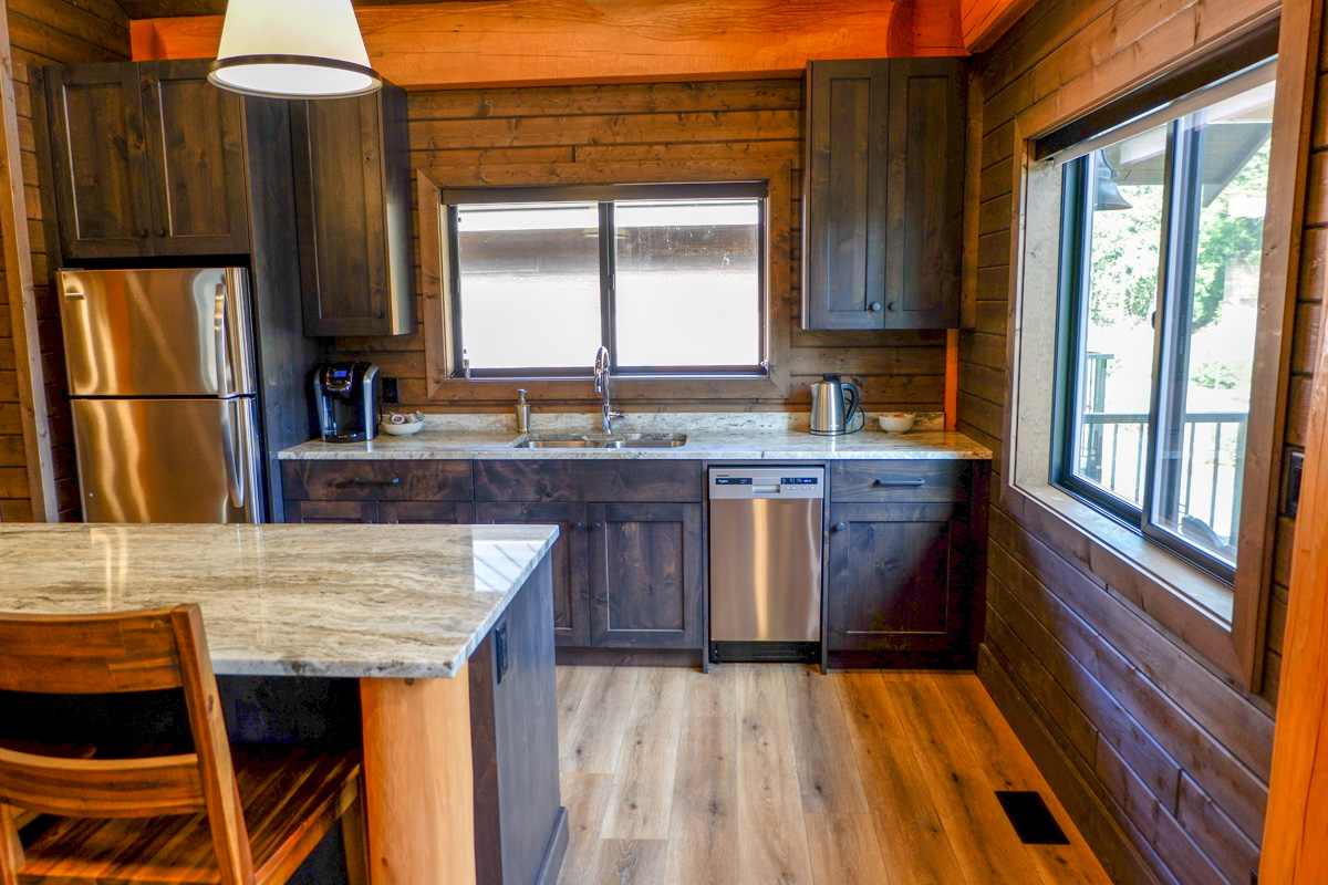 kitchen in the 2br luxury cabins