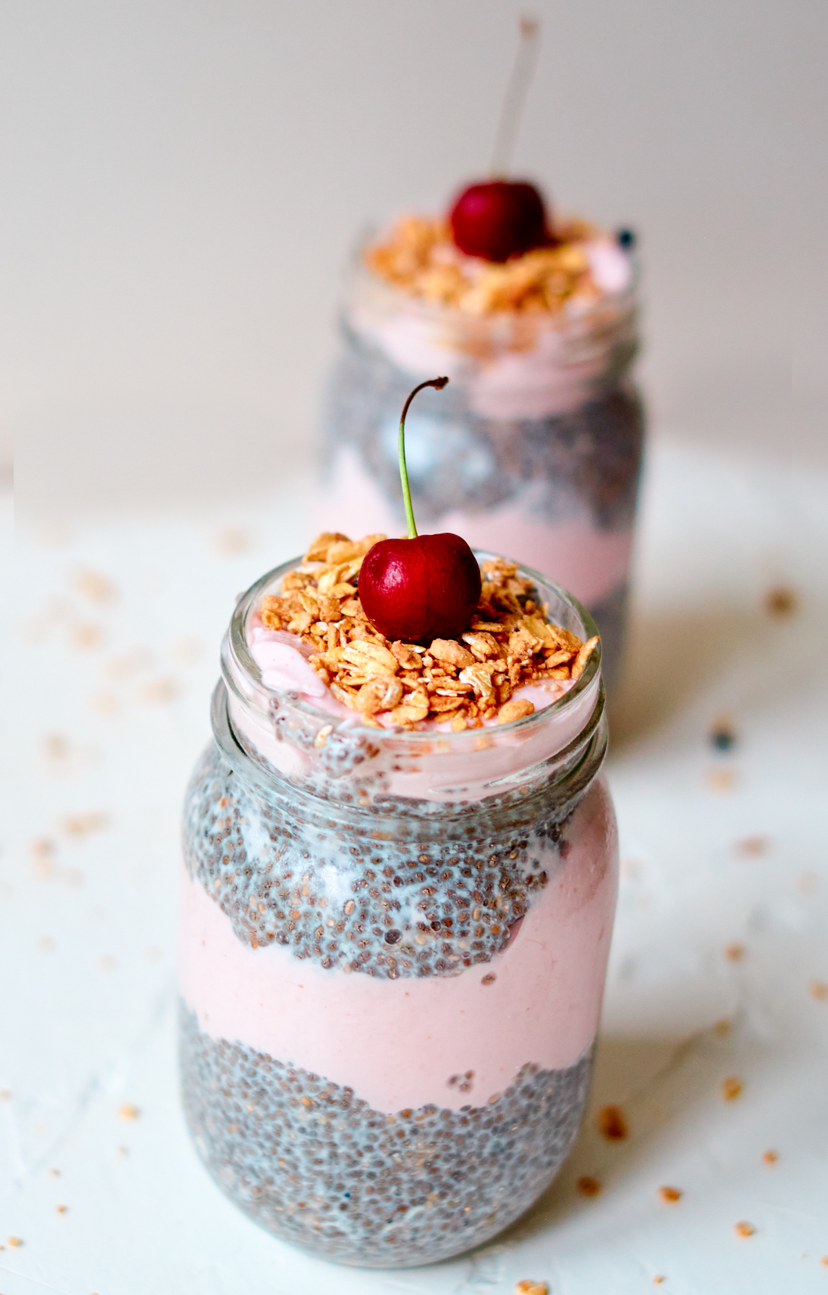 cherry chia seed pudding jars