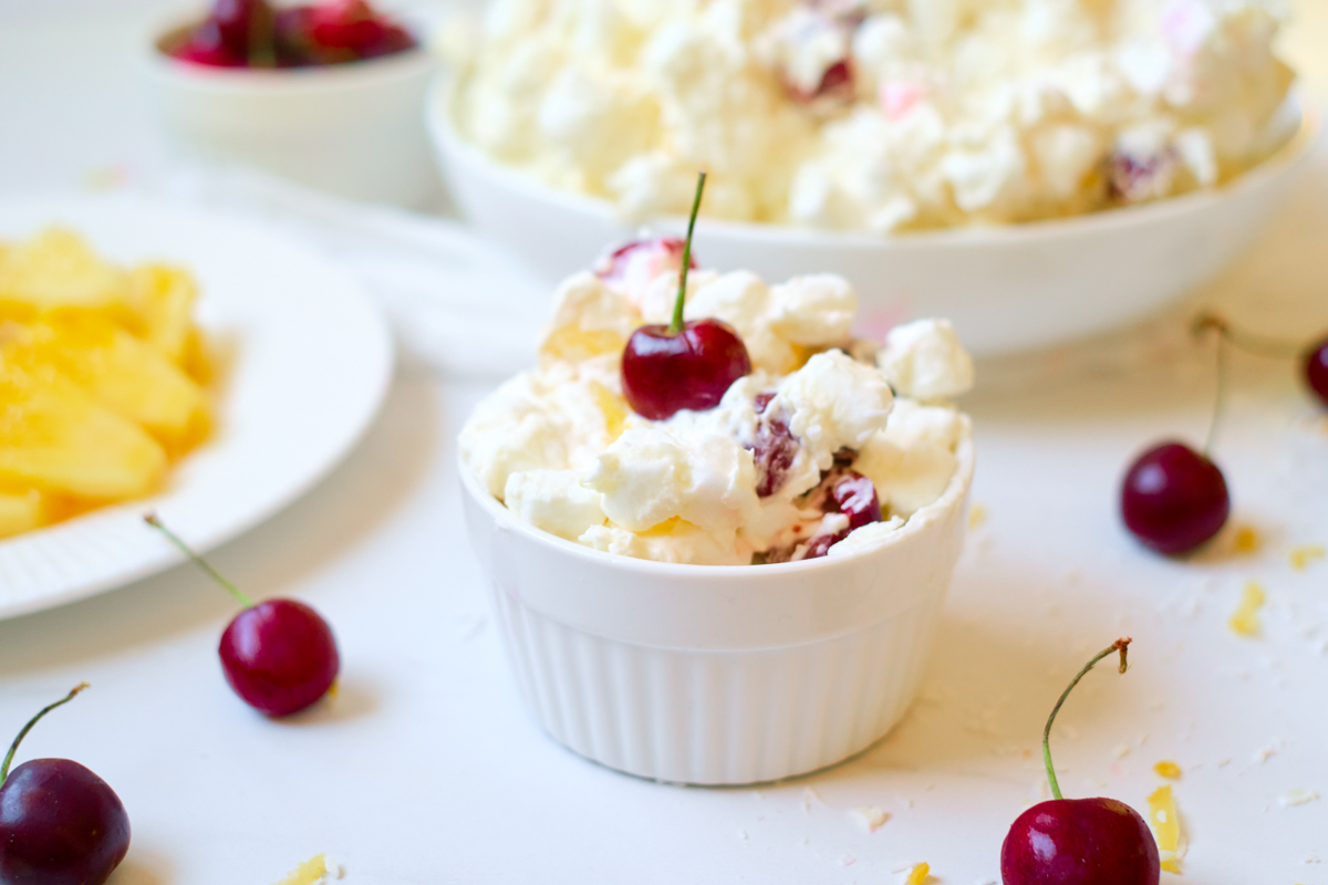 cherry pineapple fluff with coconut