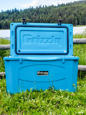 grizzly cooler blue, open