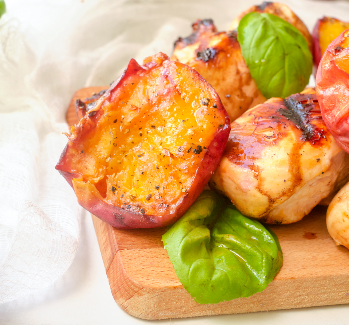 grilled balsamic chicken and peaches