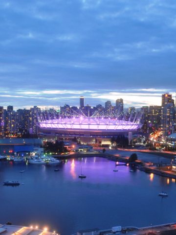 Science World and BC Place at night