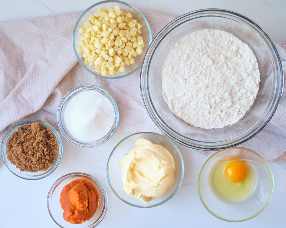 Ingredients for Pumpkin White Chocolate Chip Cookies