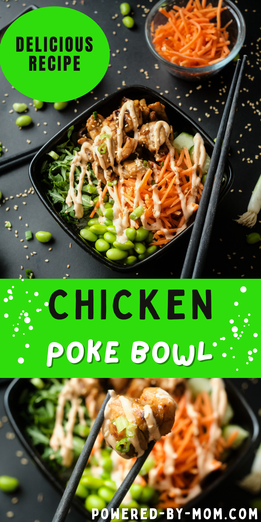 This delicious and healthy Chicken Poke Bowl Recipe is full of flavour, is easy to make and is finished with a yummy sriracha mayo.