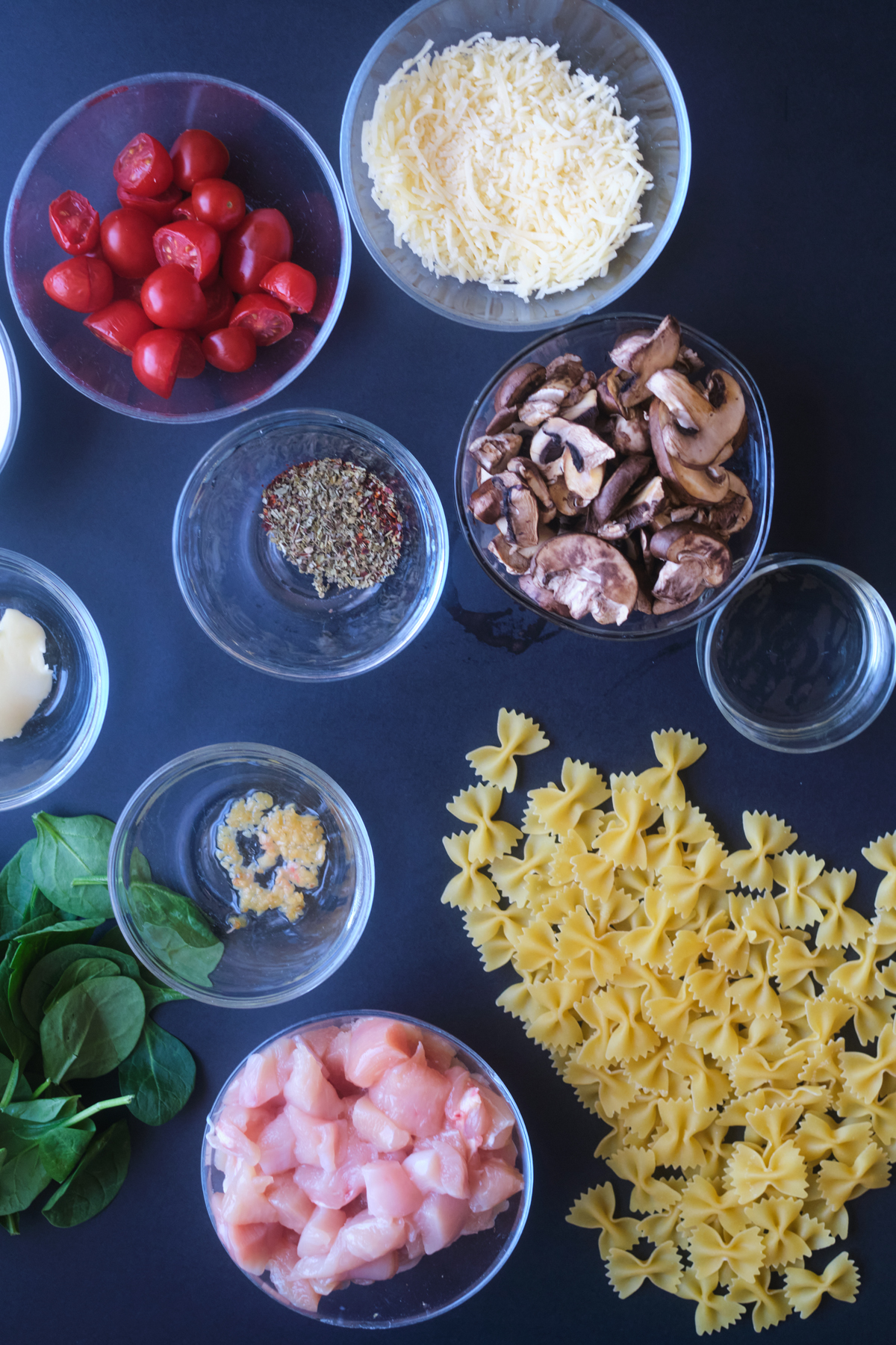 Ingredients for skillet pasta meal