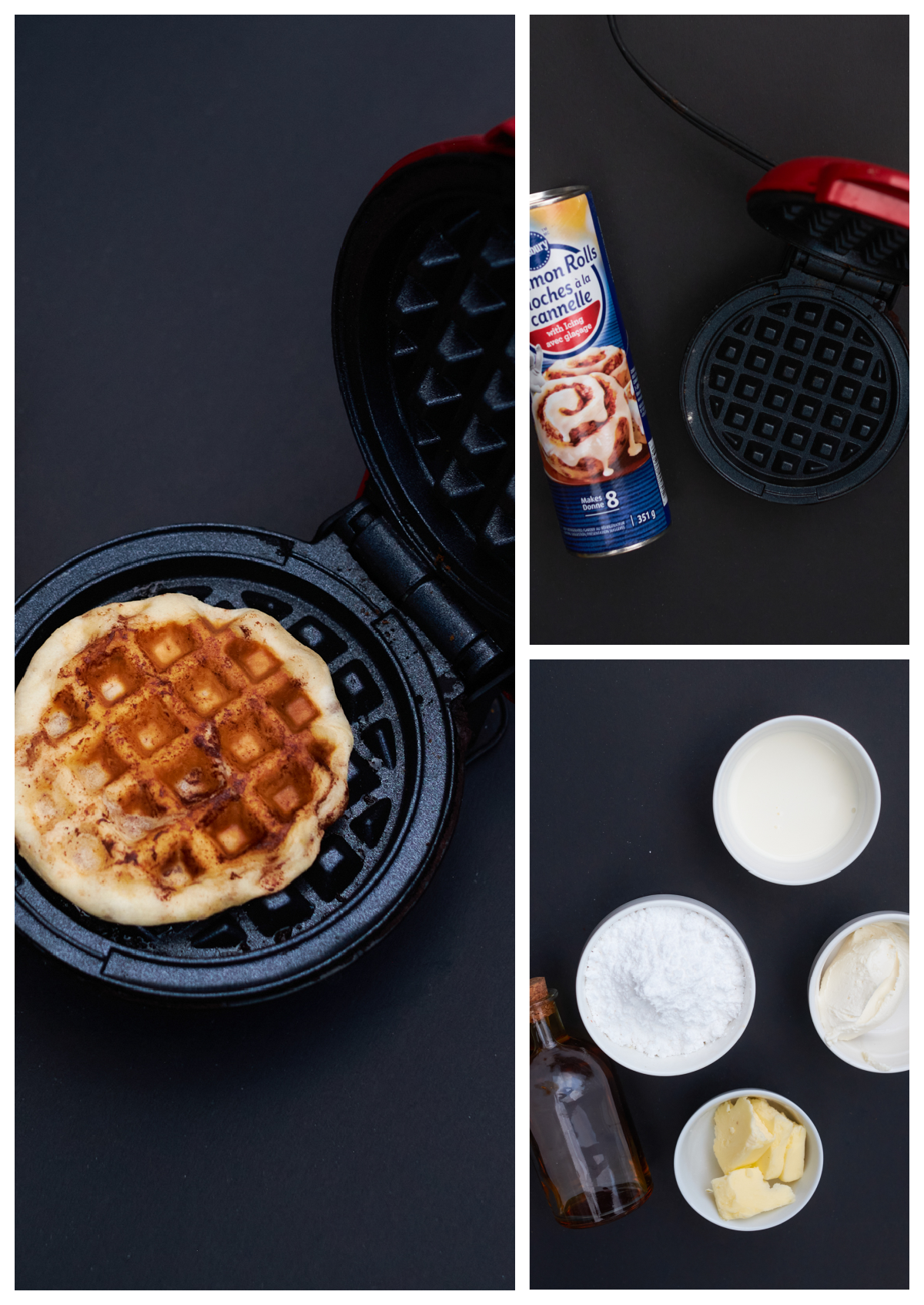 cinnmon roll waffles and cream cheese glaze ingredients and waffle maker