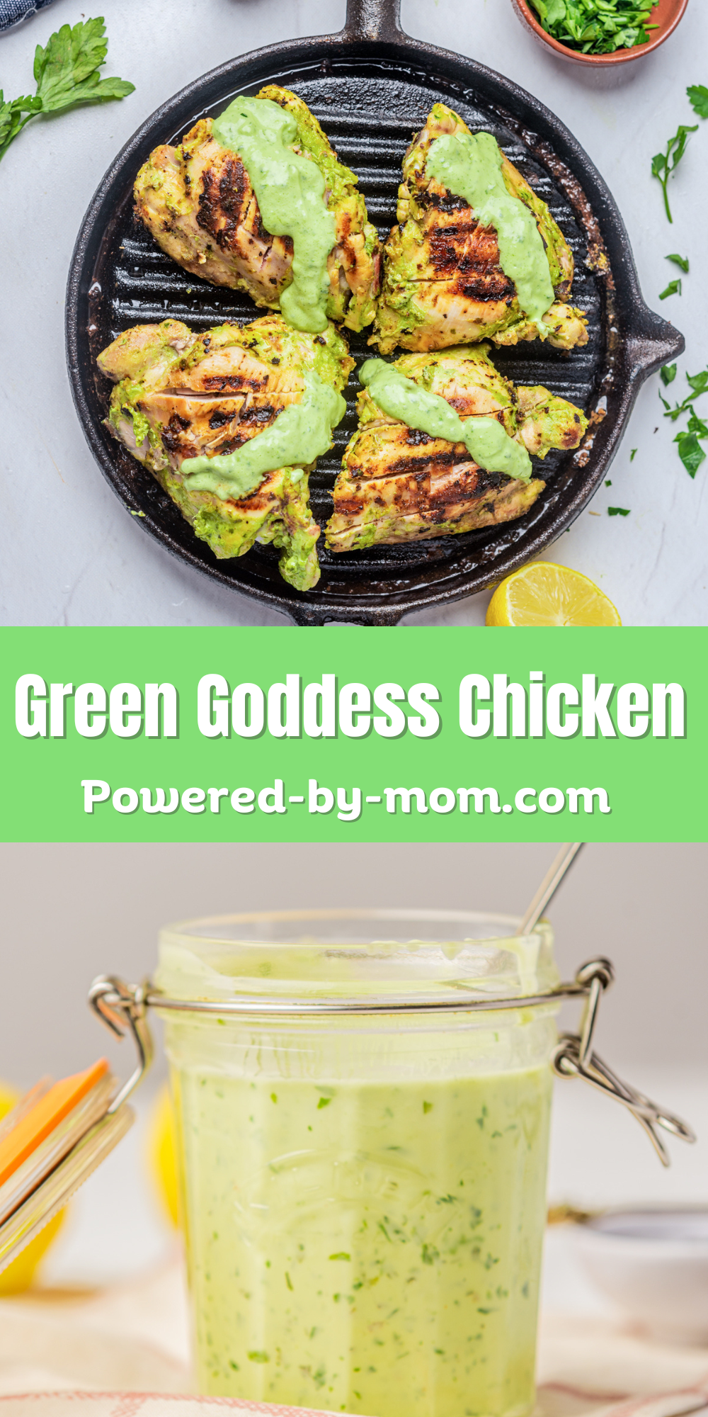 Packed with flavour, this Green Goddess Chicken recipe is quick and easy to make and the Green Goddess dressing takes this meal to the next level. The chicken is juicy and flavourful and dressing serves as the marinade but can also be your salad dressing, dip for veggies and so much more.  I'm showing you the chicken when it has been marinated with the Green Goddess dressing and when it hasn't and only has it as a dressing. It's up to you whether to use it as a marinade but it adds amazing flavour. Get the recip.