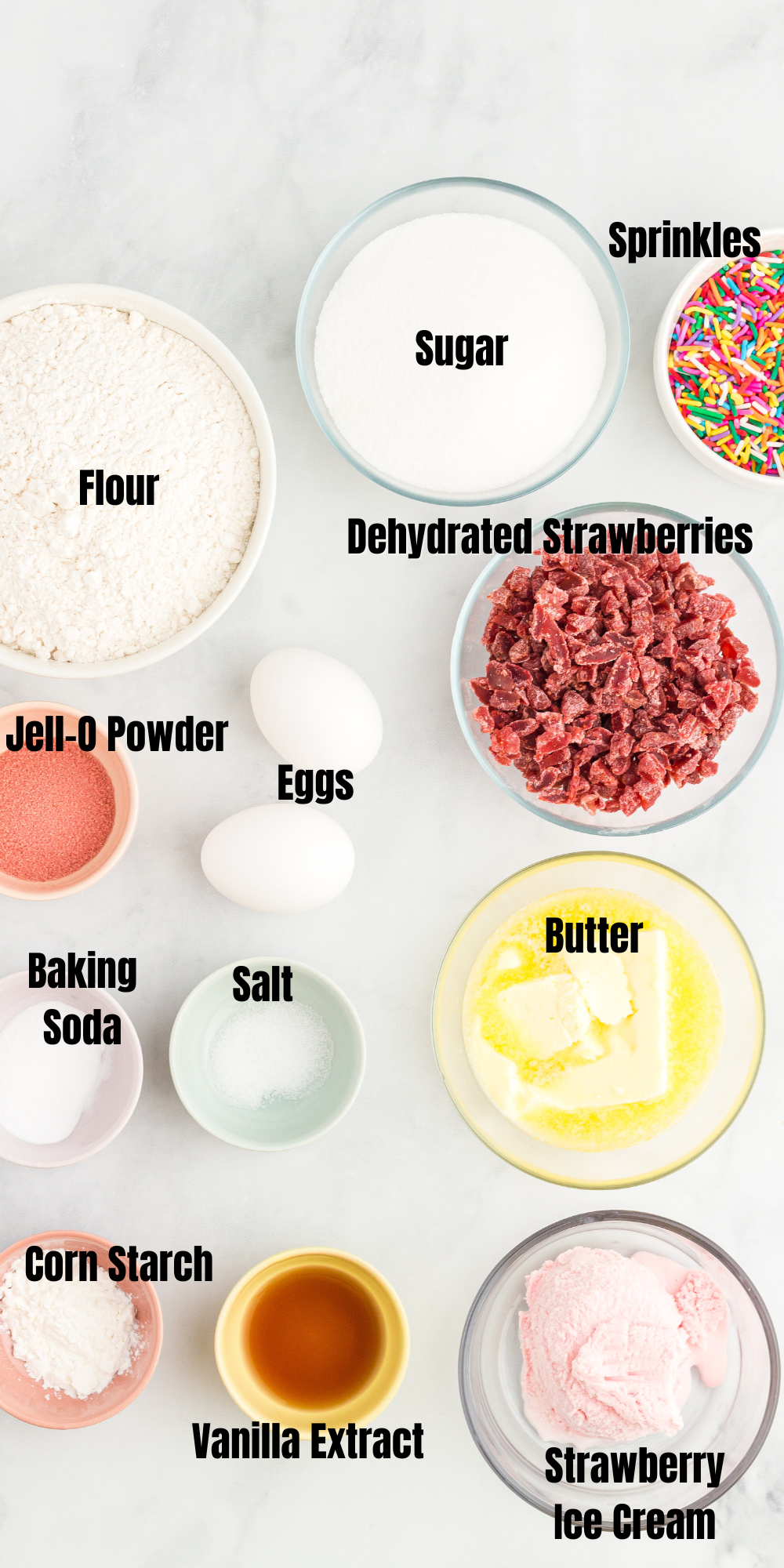 ingredients for strawberry milkshake cookies