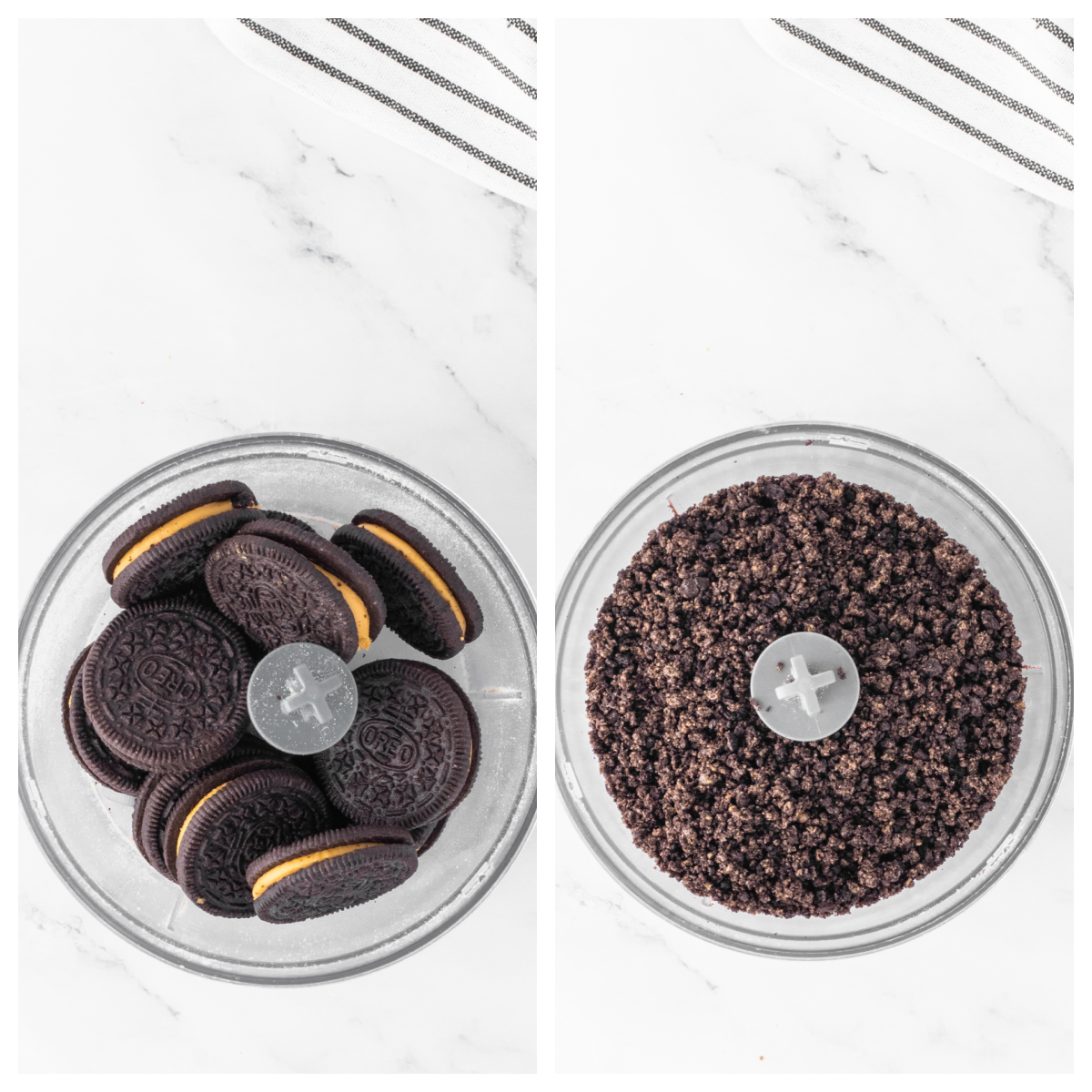 Oreo cookies in the food processor
