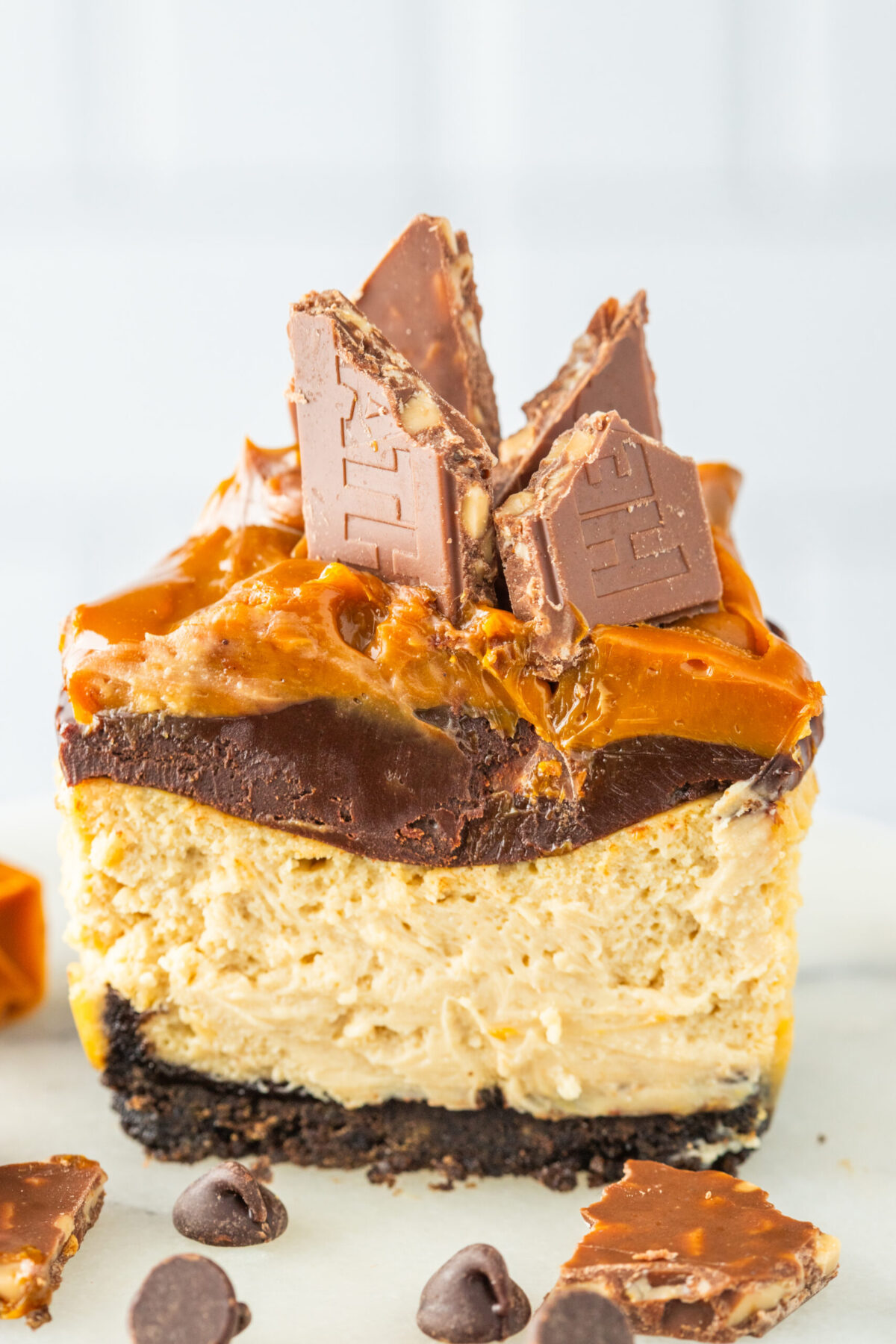 single mini cheesecake cut in half